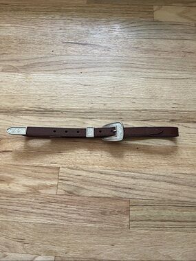 J. Crew Brown Leather Western-Style Women's Belt with Silver Buckle